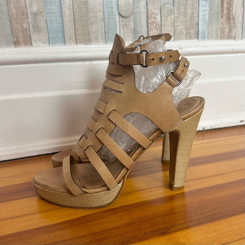 Rag & Bone 40 10 Caged Leather Apollo‎ Sandal High Heel Pump Tan Light Brown